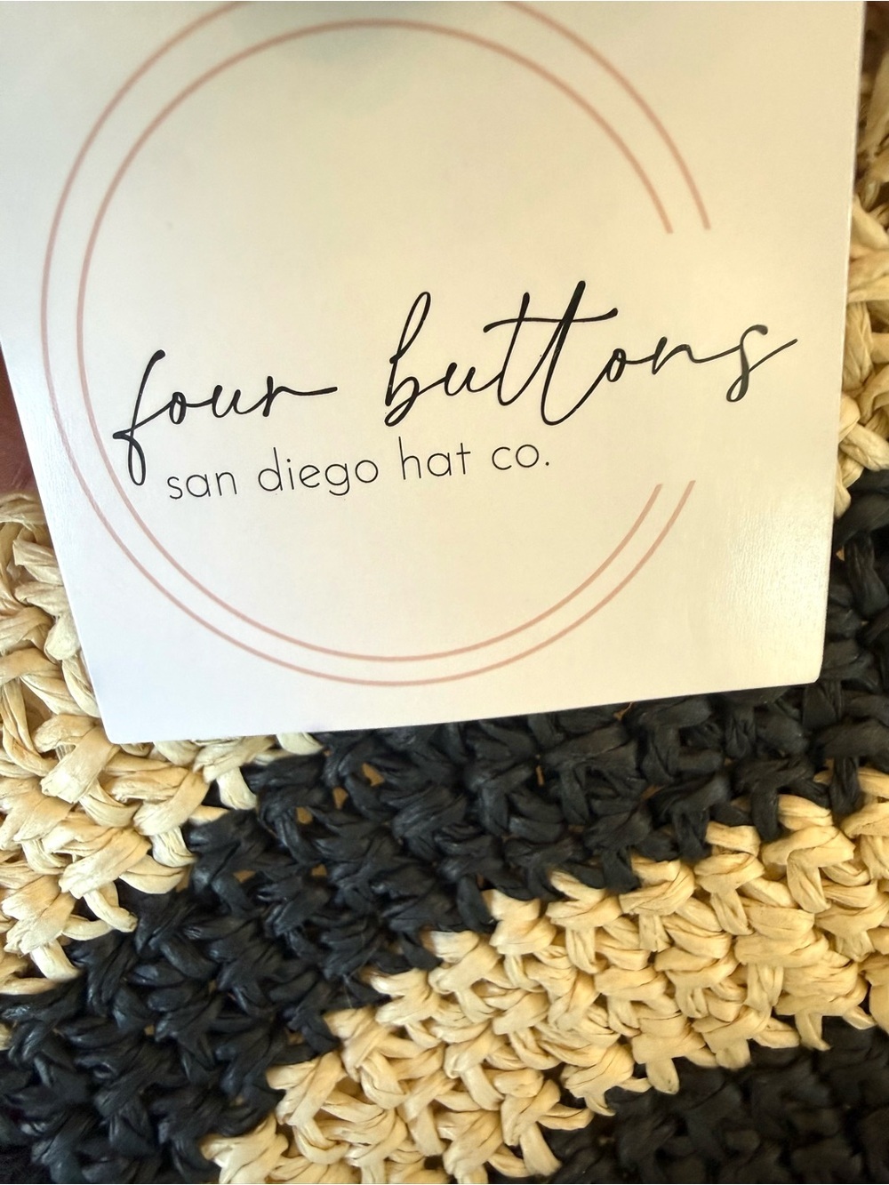 Four Buttons San Diego Hat Co Crochet Sun Hat Wide Brim Black Tan Striped NWT - Picture 10 of 14